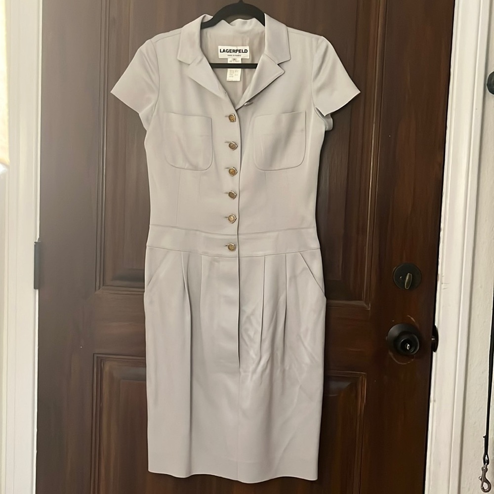 Karl Lagerfeld silver dress with metal button details